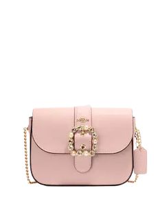 Crossgrain leatherInside zip pocketSnap closure, fabric liningOutside open pocketChain strap with 23 1/2" drop for shoulder or crossbody wear7" (L) x 5 1/2" (H) x 2 1/4" (W)Style No. CE622Color: Powder Pink St Helena, Gold Ounce, Powder Pink, Chain Strap, Little Things, Clutch Bag, Zip Pockets, Buckle, Purse