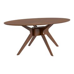 an oval wooden table with three legs