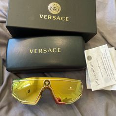 Condition: Excellent, Comes With All Original Packaging & Proof Of Authentication/Packaging - Purchased At Sunglass Hut Versace Designer, Versace Gold, Designer Shades, Sunglasses Collection, Versace Accessories, Eye Wear, Sunglass Hut, Gold Sunglasses, Luxury Watches For Men