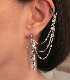 Hanged Chain Ear Cuff Earrings, Skull Chains Cuff Earrings, Skeleton Hug Cuff Stud Earrings, Piercing Imitation Earrings, Dead Bones Jewelry - Froppin Skeleton Bracelet, Earring Cuff Chain, Earrings Skull, Skeleton Necklace, Ear Cuff Earrings, Multiple Earrings, Skull Bones, Ear Chain, Bone Jewelry