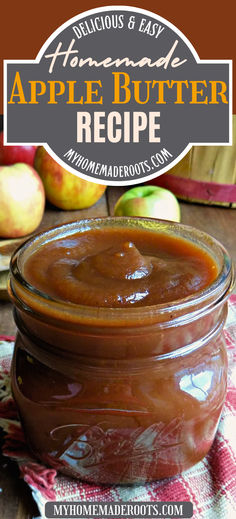 an apple butter recipe in a glass jar