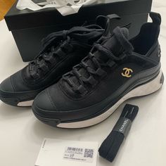 Authentic Chanel Sport Sneakers. Sourced By Jaidi Finds. Rarely Used, Like New. Size 37. Black/White. Comes With Box, Dustbags, Extra Laces (Never Used), Receipt, Camilla Sticker And Chanel Bows Chanel Bows, Chanel Sneakers Outfit, Chanel Trainers, Chanel Sport, Shoes Chanel, Chanel Sneakers, Hightop Sneakers, Sports Trainers, Trainer Sneakers