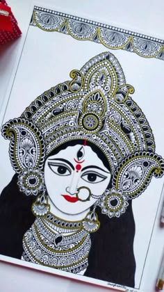 Ma Durga Mandala Art, Durga Devi Drawing, Devi Drawing, God Painting, Ma Durga, Durga Devi, Durga Painting