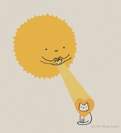 a drawing of a sun with a cat under it's arm and the light shining through its eyes