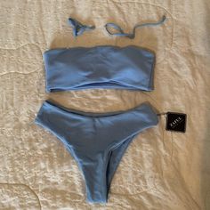 Nwt Zaful Bikini Sky Blue Size L Comes With Detachable Straps Never Worn- Still Has Panty Liner Super Cute, Just Doesn’t Fit Me! Open To Reasonable Offers Blue Bandeau Swimwear Bottoms, Blue Bandeau Seamless Swimwear, Blue Seamless Bandeau Swimwear, Blue Strapless Stretch Swimwear, Fitted Bandeau Tankini In Blue, Zaful Bikinis, Panty Liner, Teen Fashion Outfits, Teen Fashion