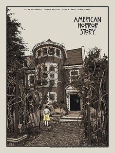 the american horror story poster is shown in front of a large house with an entrance