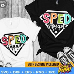 two t - shirts with the words speed squad on them and an image of a superman logo