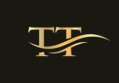 the letter t is made up of gold lines and curves on a black background,