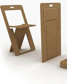 three different types of wooden furniture with one open door, the other closed and standing