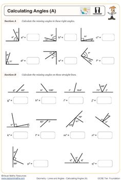 angles worksheet with answers and examples to help students learn how to use them