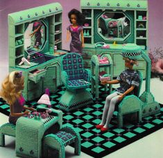 an advertisement for barbie's doll house furniture set