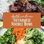 a plate with carrots, broccoli and other vegetables on it that says authentic vietnamese noodle bowl