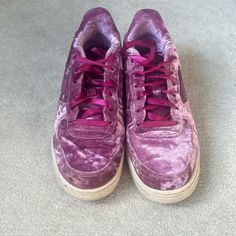 Super Cute Nike Air Force 1s In A Pink Velvet Material. Size Is 7y Which Is Equivalent To Women's 8.5 Shoes Are In Great Used Condition With Average Signs Of Wear. Some Cleaning Of Rubber Soles Would Have Them Looking Brand New! Pink Velvet Nike, Velvet Purple, Cute Nike, Nike Air Force 1s, Air Force 1s, Cute Nikes, Velvet Material, Pink Velvet, Nike Air Force