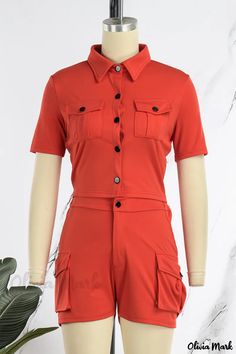 Olivia Mark - Stylish Red Casual Two-Piece Set with Solid Patchwork Design and Turndown Collar Yellow Two Piece, Turndown Collar, Patchwork Designs, Product Name, Black Casual, Wholesale Fashion, Two Pieces, Casual Style, Olive Green