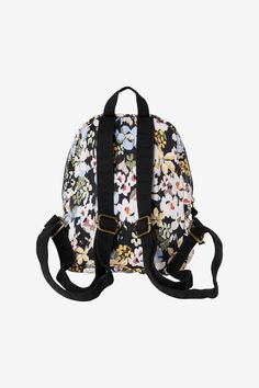 O'Neill Women's mini backpack 10"H x 8"W x 3.75"D Exterior zip pocket Patch detail at front Interior patch pocket Front zip pocket Adjustable shoulder straps 100% Cotton canvas | O'Neill Women's Valley Camden Floral Mini Backpack in Black 2 Casual On-the-go Softback Backpack, Casual Backpack With Adjustable Strap For On-the-go, Casual Backpack With Adjustable Strap For Daily Use, Mini Backpack, Shoulder Straps, Patch Pocket, Cotton Canvas, Zip Pockets, Topshop