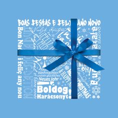 a blue ribbon wrapped around a gift box with the word bologna written in white on it