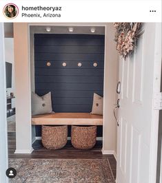 Entryway drop zone shiplap floating bench Closet Into Mudroom Entry Ways, Closet Turned Into Mudroom, Closet To Mudroom Convert, Built In Drop Zone, Front Closet Makeover, Drop Zone Entryway, Diy Drop Zone, Drop Zone Ideas Entryway, Entryway Drop Zone