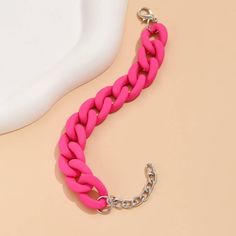 Matte Plastic Chain Link Bracelet With Silver Toned Hardware. New Condition. Trendy Pink Chain Bracelet With Adjustable Chain, Trendy Pink Adjustable Chain Bracelet, Pink Adjustable Chain Bracelet, Trendy Pink Chunky Chain Jewelry, Pink Chunky Chain Link Jewelry, Neon Pink Bracelet, Pink Chunky Chain Link Necklace, Pink Gold Bracelet, Shiny Bracelets