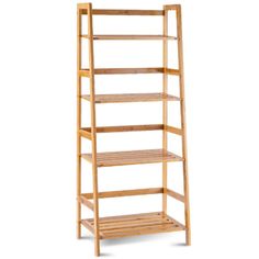 a wooden shelf with four shelves on each side