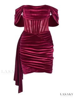 Off-the-Shoulder Bodycon Mini Dress Short Christmas Dresses, Velvet Pattern, Elegant Wine, Corset Boning, Christmas Dress Women, Red Bodycon, Dress Drape, Evening Party Dress, Dress Elegant