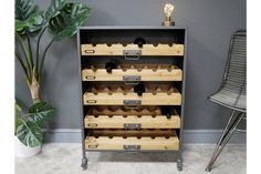 Industrial Wine Cabinet, Wooden Shelve, Grey Metal Frame - 90 x 64 x 35cm Industrial Wine Racks, Wine Storage Cabinets, Wine Bottle Storage, Storage Cabinet With Drawers, Wine Rack Cabinet, Wine Rack Storage, Bar Storage, Wood Wine Racks, Wine Display