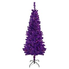 a purple artificial christmas tree on a stand