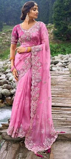 Pink and Majenta color Saree in Silk fabric with Embroidered, Resham, Sequence, Zari work Pink Traditional Wear With Resham Embroidery For Ceremony, Pink Saree With Zari Work For Ceremonies, Pink Traditional Wear With Pallu For Ceremony, Pink Embroidered Saree For Wedding, Embroidered Saree For Ceremony, Festive Saree With Intricate Embroidery For Ceremony, Festive Ceremony Saree With Intricate Embroidery, Pink Embroidered Fabric For Festive Ceremonies, Festive Pink Embroidered Fabric For Ceremony