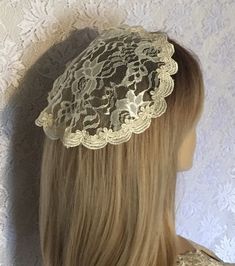 Ivory Floral Lace Doily Headcover. Also available in white or black. Great for Shabbat, Bar Mitzvah gifts, Bat Mitzvah gifts, chapel cap, women's fancy lace hair covers for synagogue and prayer.  Wedding or keepsake gift for any occasion.  Always unique in design and high in quality! ✿attaches easily and securely to your hair with an small sewn in clear hair comb (you can select no comb, if preferred). ✿the fabric is a soft rayon blend floral lace with an ivory scalloped rayon Venice lace trim. Cream Lace Bridal Accessories, Adjustable Cream Headpieces For Ceremonies, Hair Covers, Clear Hair, Bat Mitzvah Gifts, Lace Doily, Hair Cover, Lace Doilies, Lace Hair