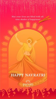 happy navratii greeting card with an image of a woman dancing in the background