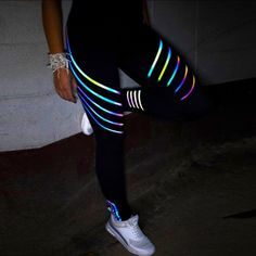 : Material: Polyester Color:Black/Iridescent Black Leggings Outfits, Holographic Rave Outfit, Rave Leggings, Light Yoga, Rave Bodysuit, The Dark Night, Leggings Outfits, Perfect Leggings, Outfits Rave