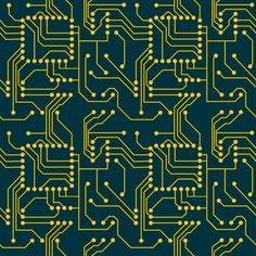 a computer circuit board pattern with yellow dots on green background illustration by person, via flickon