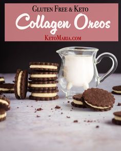 cookies and ice cream on a table with the text gluten free & keto collagen oreos