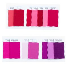 two swatches with different shades of pink, purple and red in each one color