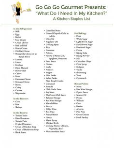 the list for go go go go gourtt presents what do i need in my kitchen?