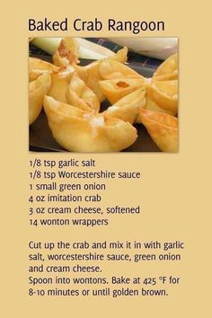 the recipe for baked crab rangoon is shown in an image above it's description