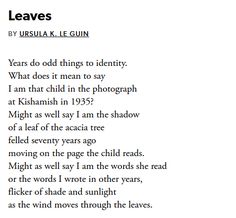 the poem leaves by ursul k le guiin