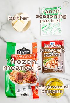 the ingredients for frozen meatballs are shown