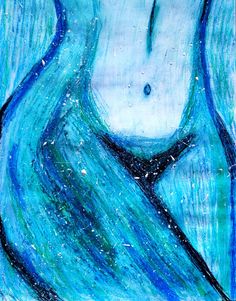 a drawing of a woman's torso in blue water