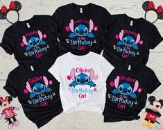 a group of children's birthday shirts with minnie mouse ears on them and other items