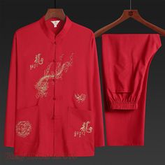 ad eBay - Traditional Chinese Men Tang Suit Dragon Embroidery Hanfu Shirt Top + Pants Suit - Buy Now, click the link (eBay) Tang Suit, Chinese Traditional Clothing, Dress Appropriately, Autumn Clothes, Suits For Sale, Chinese Clothing, Basic Long Sleeve, Loose Outfit, Khaki Color