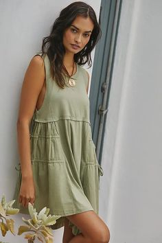 Anthropologie Sleeveless Asymmetrical Mini Dress In Green - 43% Off | Editorialist