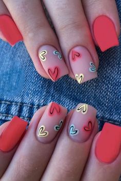 24Pcs Simple Red French Fake Nail Art Set Short Square False Nails with Glue Detachable Nail Tips Love Pattern Press on Nails Sassy Nails, Heart Nail, Colorful Nails, Nail Art Set, Dots Nails, Girls Nails, Heart Nails, Funky Nails, Nail Arts