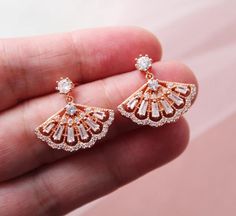 Rose Gold Art Deco Earrings, Crystal Fan Earrings, Bridal Earrings , Wedding Earrings, Vintage Style Wedding Jewelry , Bridesmaid Earrings - Etsy UK Gold Art Deco Earrings, Wedding Earrings Vintage, Rose Gold Art, Bridesmaid Pearl Earrings, Bridesmaid Pearls, Magical Jewelry, Jewelry Bridesmaid