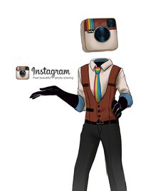 a man wearing a vest and tie with his hands out to the side, holding an instagram camera