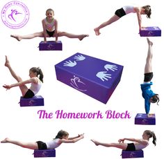 a woman doing yoga poses with the words the homework block above her head and bottom