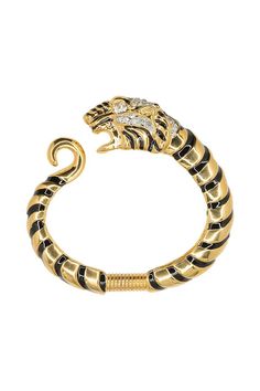 Find KENNETH JAY LANE Amp Crystal Tiger Head Bracelet on Editorialist. strongProduct Description:/strong Channel your inner tiger with this statement bangle. This bangel features a gold tiger head with crystal pavé and black enamel stripes and a spring hinge. strongDimensions: /strong2 1/4 inside diameter expands to 2 1/2 From the Kenneth Jay Lane Costume Jewelry Collection. strongStyle Number:/strong 4543B Tiger Jewelry, Gold Tiger, Tiger Head, Jewelry Lookbook, Spring Hinge, Kenneth Jay Lane, Black Crystals, Black Enamel, Stone Jewelry