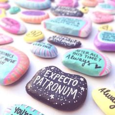 colorful rocks with writing on them that say expect patronum