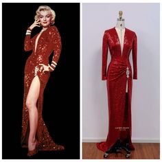 This 1950s dress is inspired by Marilyn Monroe and Jane Russell red dress from the film Gentlemen Prefer Blondes. I use high quality red sequin fabric to make this red sequin gown, the dress is hand made and full lined. It is a gorgeous performance costume. This dress can be made to order in custom size. I have some stock for size US2, US4, US6, US8, US10, 12. For custom size, please message me your bust/waist/hips measurements and your height. Below are the measurements of standard size 2 to si Fitted Sequin Dress For Red Carpet, Red Fitted Floor-length Sequin Dress, Marilyn Monroe And Jane Russell, Sequin Dress Red, Marilyn Monroe White Dress, Marilyn Dress, Jane Russell, Fitted Gowns, Red Sequin Dress