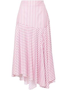 white/red poplin texture multi-way stripe pattern A-line high waist concealed side zip fastening asymmetric hem mid-length unlined Striped Skirt For Spring Daywear, Valentino Red, Asymmetric Skirt, Viktor Rolf, Viktor & Rolf, Skirt White, Asymmetrical Skirt, Red Valentino, White Outfits