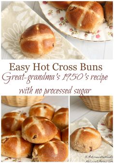 the recipe for easy hot cross buns is shown